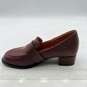 YDN Brown Square Toe Loafers Slip on Block Low Heel Pumps Buckle Wear Shoes